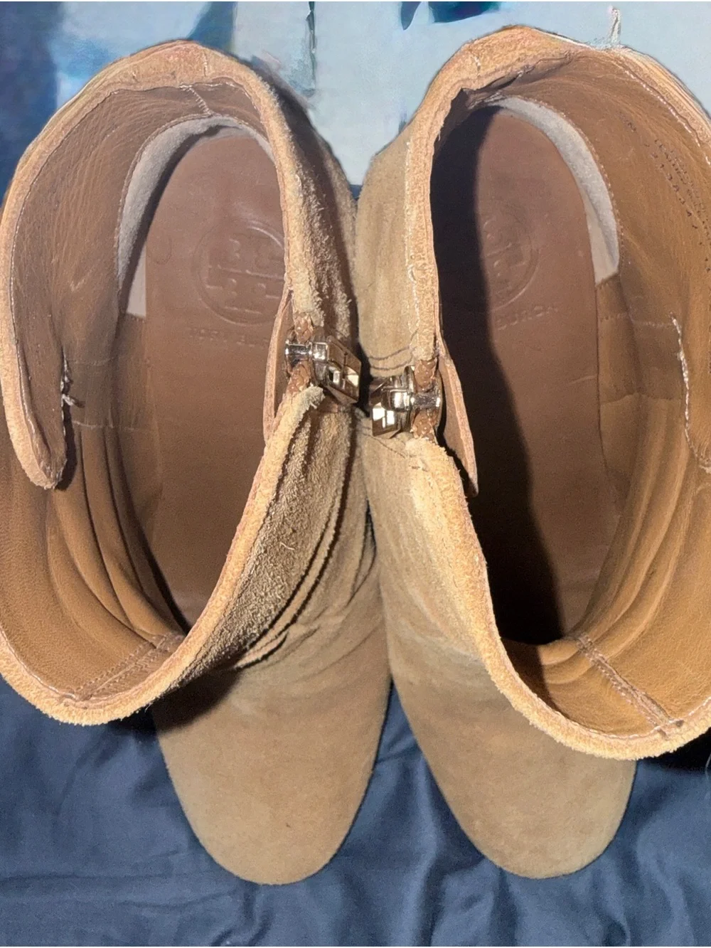 Tory Burch Tan Suede Zip Block-Heel Ankle Boots